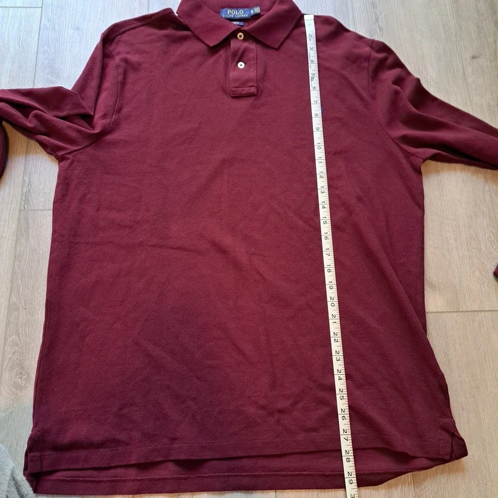 Polo‎ Ralph Lauren Shirt Mens XL Red Maroon Long Sleeve Slim Fit Blue Pony
